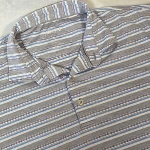Johnnie-O Golf Shirt Mens Sz Large Polo Blue Gray Striped Stretch Sun Protection